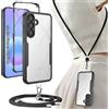 Yutwo Cover per Samsung Galaxy A57 5G con Cordino, Custodia Trasparente Antiurto 360° per Samsung Galaxy A57 5G con Laccio, Pad e Gancio Rimovibili e Laccetto Regolabile, Nera