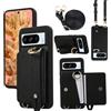 XMTON Custodia per Google Pixel 8 Pro Crossbody con portafoglio [slot per schede] [cavalletto ad anello] Custodia in pelle di Alta Qualità Cover a tracolla per Google Pixel 8 Pro, Nero