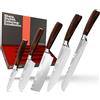 Matakumi Set di coltelli Matakumi in stile damascato - Set di coltelli da 5 pezzi con stampa damascata - Coltelli da cucina giapponesi - Perfetto per cuochi per hobby e professionisti