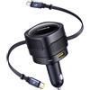Baseus Enjoyment Max car charger with USB-C+Lightning cables and USB-A+USB-C ports 90W Black
