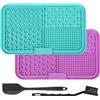 Adiwo 2 Pezzi Tappetino Leccare Cani con Ventosa, Tappetino in Silicone con Spatola e Spazzola, Lick Mat per Cani per Bagno, Toelettatura e Addestramento, Adatto per Cani e Gatti (Viola e blu)