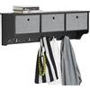 SoBuy Portachiavi da Muro Ingresso Appendini da Muro con 5 Ganci Appendiabiti e 3 Cestini in Tessuto Pieghevole, Mobile Ingresso Appendiabiti Nero, Capacità di Carico 15kg, 100x20x31cm, FRG282-SCH