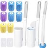 TZEKING Set Scopino WC Usa e Getta 54 Pezzi - 2 Spazzole con Manico Lungo, 2 Supporti a Parete con Staffa Adesiva, 48 Ricariche Detergenti in Spugna per Pulizia Bagno, Lavandino e Vasca