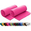wometo Set di 2 coperte in pile polare, OekoTex, 130 x 160 cm, circa 400 g di peso, con effetto anti-pelucchi e bordo rimagliato, colore: rosa