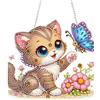 KEYIFA 5D Gatto Con Farfalle Adorabile Diamond Painting kit Completo, Pittura Diamante Ciondolo Fai da Te, Diamond Painting Cristalli Ornamento Appeso per Adatto a Adulti,Decorazione Casa