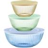 Pyrex Set completo di 6 ciotole scolpite colorate in vetro con coperchi, piccole/medie/grandi, set di ciotole salvaspazio per preparare e cuocere al forno, 1,3 qt, 2,3 qt e 4,5 QT