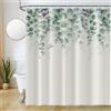 Uiiooazy Tenda Doccia Antimuffa, Tenda da Doccia 180x220cm Eucalipto Foglie Verde Fiori Viola Floreale Tende da Bagno Tessuto Lavabile Impermeabile Poliestere Tende per Vasca da Bagno con 12 Anelli