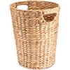 Decorasian - Cesto portaoggetti intrecciato in giacinto d'acqua - Pattumiera con manico - Diametro 25 cm in alto, 19 cm in basso, Altezza 32 cm