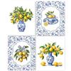 FloralGrace Chinoiserie Set di Poster con Limoni da Parete, Decorazione per Casa Stile Grandmillennial, Stampa su Tela con Motivi di Fiori Blu E Bianchi, Opera d'Arte con