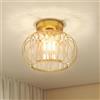 HOMCOM Plafoniera LED Moderna e Minimal a Gabbia con 18 Cristalli, Lampadario LED in Metallo, Ø27x19 cm, Oro