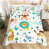 Loussiesd - Set di biancheria da letto, motivo animali della giungla/safari/zoo, con leone, tigre, scimmia e giraffa, per bambini, ragazzi e adolescenti, super king size