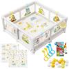Akeraq Box Bambini 120x120cm con Illustrazioni, Recinto Gioco Imbottito con Tappetino Reversibile, Libro Sensoriale, Palline Colorate e Anelli di Sostegno