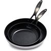GreenPan Venice Pro Noir Tri-Ply Acciaio Inox Ceramica Sana Antiaderente Set di padelle da 20cm e 26cm, Manico Nero Opaco, Senza PFAS, Induzione, Lavabile in Lavastoviglie, Forno, Argento