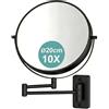 Relaxdays Specchio da Trucco Relaxdays, Montaggio a Parete, ingrandimento 10x, rotabile 360°, Ø 20 cm, Metallo, Nero