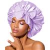 BONNET QUEEN Cuffia Seta Capelli Notte Regolabili Cuffia Capelli Ricci Notte Silk Bonnet con Lacci Lunghi Morbida e Protettiva Anti-Crespo, Lilla Chiaro, M