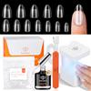 modelones Kit di nail tips e colla in gel, corte a mandorla, copertura completa, 9 in uno, colla per unghie e mini lampada UV per unghie, 216 pezzi, 12 misure, set di nail tips per estensione delle