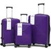 R.Leone Valigia da 1 Fino a Set 3 Bagaglio a mano 55x40x20 Ryanair, Medio, Grande Ultra Strong Antiurto Resistente Trolley rigido leggero 8 ruote in Polipropilene 9188 (Viola, Set 3 Pezzi S M L)