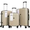 R.Leone Valigia da 1 Fino a Set 3 Bagaglio a mano 55x40x20 Ryanair, Medio, Grande Ultra Strong Antiurto Resistente Trolley rigido leggero 8 ruote in Polipropilene 9188 (Beige, Set 3 Pezzi S M L)