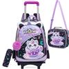 HTgroce Zaino Trolley Per Bambina, Set di 3 pezzi Gatti Zaino Trolley Ragazze Scuola Elementare Zainetto con Ruote Borsa Pranzo e Astuccio