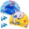 KEQAR Cuffia da nuoto per bambino impermeabile con tappi orecchie, tappi naso, piscina, cuffie animati (giallo e blu)
