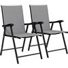Outsunny Set di 2 Sedie da Giardino Pieghevoli, Sedie da Pranzo per Esterni con Schienale Alto e Braccioli, Tessuto Traspirante Texteline e Telaio in Acciaio per Terrazzo e Balcone, Grigio Chiaro