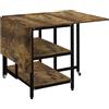 VSOGA Tavolo pieghevole da pranzo con ruote - 140×80 cm per 2-6 persone, 2 ripiani, marrone rustico, acciaio