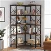 Tribesigns Libreria angolare a 5 ripiani, grande scaffale angolare moderno a 5 ripiani, scaffale alto con telaio in metallo, per soggiorno, ufficio, casa, marrone