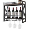 COSTWAY Portabottiglie per Vino da Parete Industriale, Scaffale di Stoccaggio per Vino a Parete a 2 Livelli con Porta Calici, in Metallo, per Casa, Bar, Cucina, Ristorante (60 x 20 x 55 cm)
