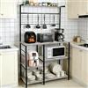 HUOLE Scaffale da cucina, mobile da cucina, bar per caffè con cesto in filo, scaffale per microonde con 8 ganci a S, per cucina, soggiorno, 42 x 90 x 167 cm (B) (aspetto calcareo)