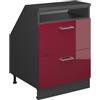 Vicco Mobile cucina sottotetto R-Line, Rosso lucido, 60 cm con 2 cassetti, carcassa 60 cm profondità, per la libera combinazione all'interno di sistemi cucina modulari