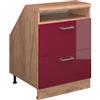 Vicco Mobile cucina sottotetto R-Line, Rosso lucido, 60 cm con 2 cassetti, carcassa 60 cm profondità, per la libera combinazione all'interno di sistemi cucina modulari