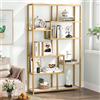 Tribesigns Libreria Scaffale Oro, 180 cm scaffale per libri da pavimento a 8 Ripiani, Porta Piante, mensola in legno e struttura in metallo per libri, espositore per soggiorno, casa e ufficio