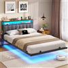 AOGLLATI Letto Matrimoniale, Letto 140x190 cm con Illuminazione a LED e Stazione di Ricarica, Struttura Letto con Testiera Imbottita, Effetto Visivo Levitante, Stile Minimalista, Grigio Scuro