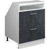 Vicco Mobile cucina sottotetto R-Line, Calce nera, 60 cm con 2 cassetti, carcassa 60 cm profondità, per la libera combinazione all'interno di sistemi cucina modulari