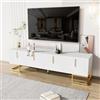 MSMOK Mobile TV, lowboard con porta strutturata, mobili TV con cassetti, piedini dorati e maniglie dorate (bianco)