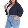 florynova Cardigan da donna a mezza manica aperto sul davanti, blu navy, XXL