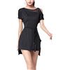 GUOCU Abito da Ballo Latino da Donna Tinta Unita per Cocktail, Balli da Sala, Tango, Cha cha, Competizione Costume da Allenamento Danza del Ventre con Spacco NeroCintura M