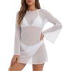 Panegy Coprispalle a Rete Costume da Bagno Donna Sexy Trasparente Costume da Spiaggia Abito Estivo a Maniche Lunghe Bodycon Nero S
