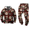 Générique Set da uomo di Natale in pile confortevole e caldo, con stampa Babbo Natale, felpa con cappuccio, pantaloni natalizi Baggy con tasche e lacci, set pigiama di Natale da uomo, 2 pezzi alla