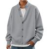 Zanisouta Cardigan da uomo con scollo a V, elegante giacca invernale classica con bottoni, colletto alto, lana monopetto spesso, cappotto leggero misto, O grigio., XL