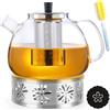 BBWELL Teiera in Vetro,Teiera in Vetro Borosilicato,Tisaniera Infusiera,Capacità 1500ml per Foglie di Tè Sfuso,Tisane,Caffè,Teabloom con Spazzola per Teieras,Cuscinetto Termico