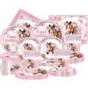 FYFLYMT 80 pezzi Stoviglie Cavallo Compleanno,Decorazioni Feste Compleanno Cavallo Rosa, Stoviglie per Feste Piatti Carta, Bicchieri, Tovaglioli e Tovaglia per 20 ospiti