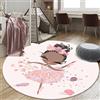 Rururug Tappeto Rotondo Regionale Cute Cartoon Ballerina Ragazza,ø 80CM Facile da Maneggiare Macchie Soggiorno Camera da Letto Computer Sedia Cuscino