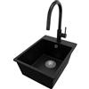 PRIMAGRAN Lavandino da Cucina Nero 38x50cm, Lavello in Granito a 1 vasca + Rubinetto 40x20cm + Set di accessori, Lavabo da Cucina Incasso al Mobile 40cm - Riga S053