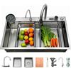 OMGMTSTORE Lavello da cucina a cascata, 85 x 50 cm, in acciaio inox spazzolato 304, con schermo digitale, grande bacino con cestino di scarico, vassoio di scarico, tagliere, sifone, componente di scarico