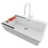 PRIMAGRAN Lavandino da Cucina Bianco 78x50cm, Lavello in Granito a 1 vasca + Rubinetto 38x14cm + Set di accessori, Lavabo da Cucina Incasso al Mobile 80cm - Oslo Top S572