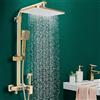 Shiyinge Set doccia a 4 funzioni, anticato, sistema doccia a pioggia, per vasca da bagno, rubinetto regolabile in altezza, miscelatore doccia a parete, miscelatore con soffione moderno color oro