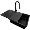 PRIMAGRAN Lavandino da Cucina Tutto Nero 90x50cm, Lavello in Granito a 1 vasca + Rubinetto 40x20cm + Set di accessori, Lavabo da Cucina Incasso al Mobile 60cm - Copenhagen Top S751