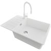 PRIMAGRAN Lavandino da Cucina Bianco 78x50cm, Lavello in Granito a 1 vasca + Rubinetto 38x14cm + Set di accessori, Lavabo da Cucina Incasso al Mobile 60cm - Copenhagen Top S593
