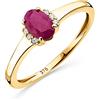 OROVI anello donna Oro 9Kt vero, con Diamanti e un Rubino - Oro Giallo - Gioielli donna - Gioiello Ipoallergenico - Fatto a Mano